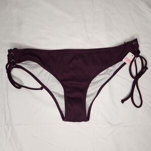 NWT Victorias Secret Womens Large Mini Cheekster Ribbed Swim Bottom Burgundy